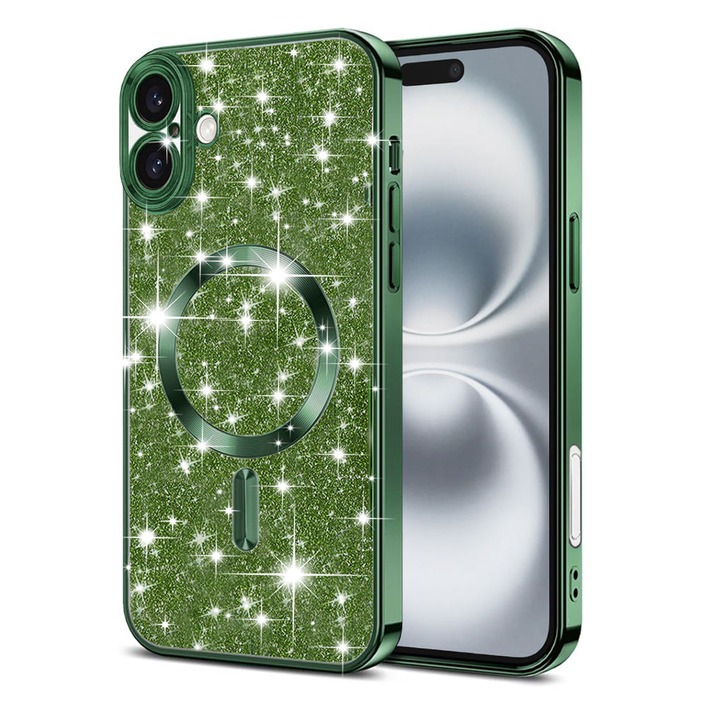 MagSafe Case for Apple iPhone 16, Techsuit, Luxury Glitter, Dark Green