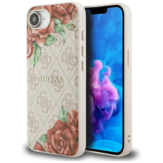 Pouzdro MagSafe pro Apple iPhone 16e, Guess, 4G Flowers Print, Růžová