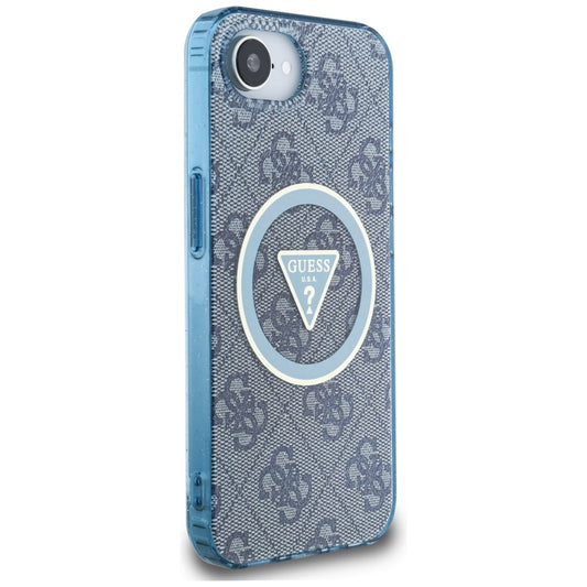 Pouzdro MagSafe pro Apple iPhone 16e, Guess, IML Glitter 4G Circle Triangle, Modrá