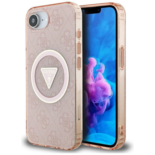 Pouzdro MagSafe pro Apple iPhone 16e, Guess, IML Glitter 4G Circle Triangle, Růžové