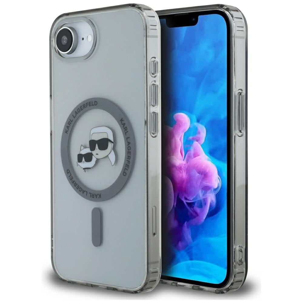 Pouzdro MagSafe pro Apple iPhone 16e, Karl Lagerfeld, IML Metal Karl & Choupette's Heads, Černá