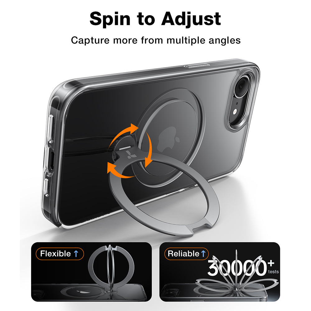 Pouzdro MagSafe pro Apple iPhone 17e / 16e, Torras, Ostand Spin, Průhledné