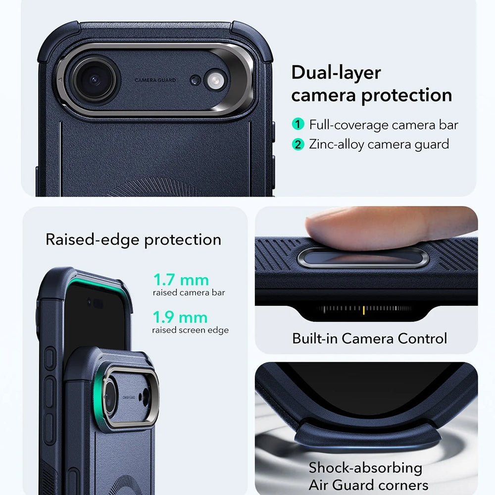 Pouzdro MagSafe pro Apple iPhone 17 Air, ESR, Cyber Armor Kickstand, Modrá