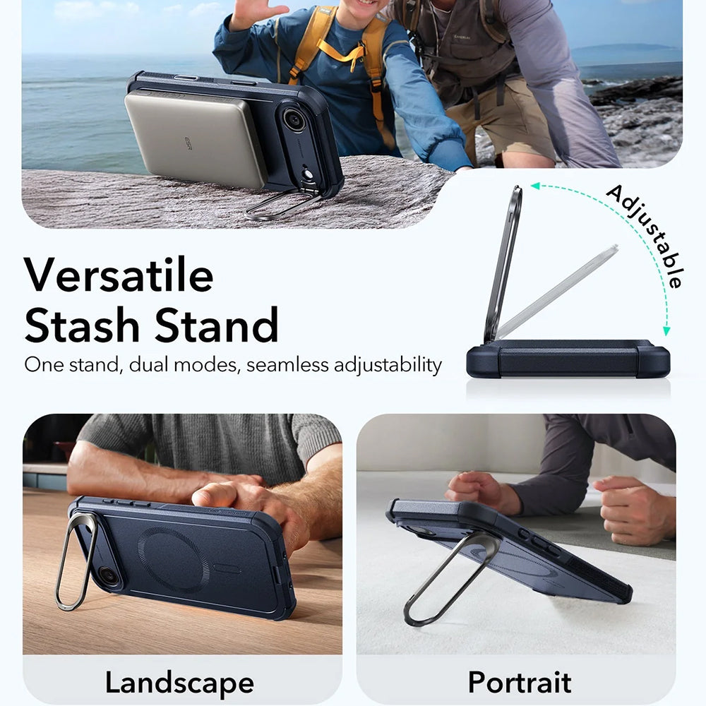 Pouzdro MagSafe pro Apple iPhone 17 Air, ESR, Cyber Armor Kickstand, Modrá