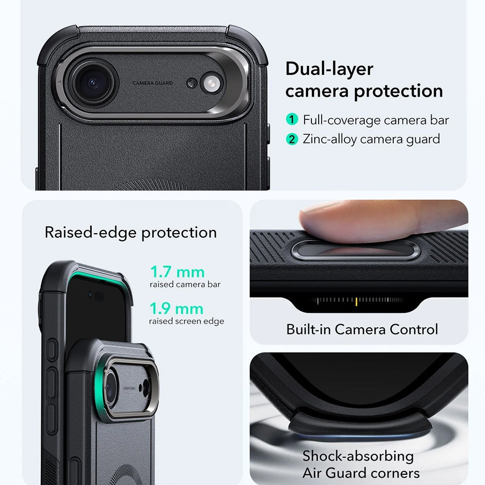 Pouzdro MagSafe pro Apple iPhone 17 Air, ESR, Cyber Armor Kickstand, Černá
