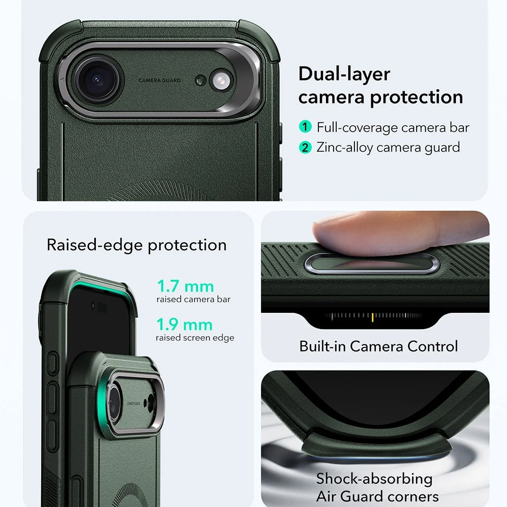 Pouzdro MagSafe pro Apple iPhone 17 Air, ESR, Cyber Armor Kickstand, Zelená
