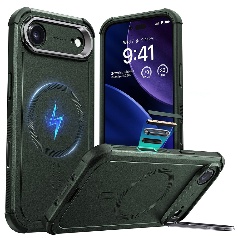 Pouzdro MagSafe pro Apple iPhone 17 Air, ESR, Cyber Armor Kickstand, Zelená