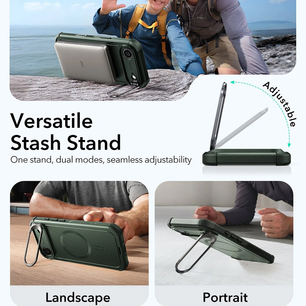 Pouzdro MagSafe pro Apple iPhone 17 Air, ESR, Cyber Armor Kickstand, Zelená