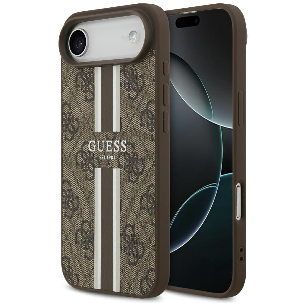 Pouzdro MagSafe pro Apple iPhone 17 Air, Guess, 4G Printed Stripes, Hnědá