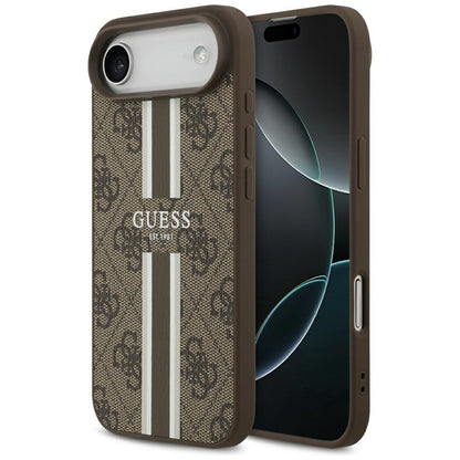 Pouzdro MagSafe pro Apple iPhone 17 Air, Guess, 4G Printed Stripes, Hnědá
