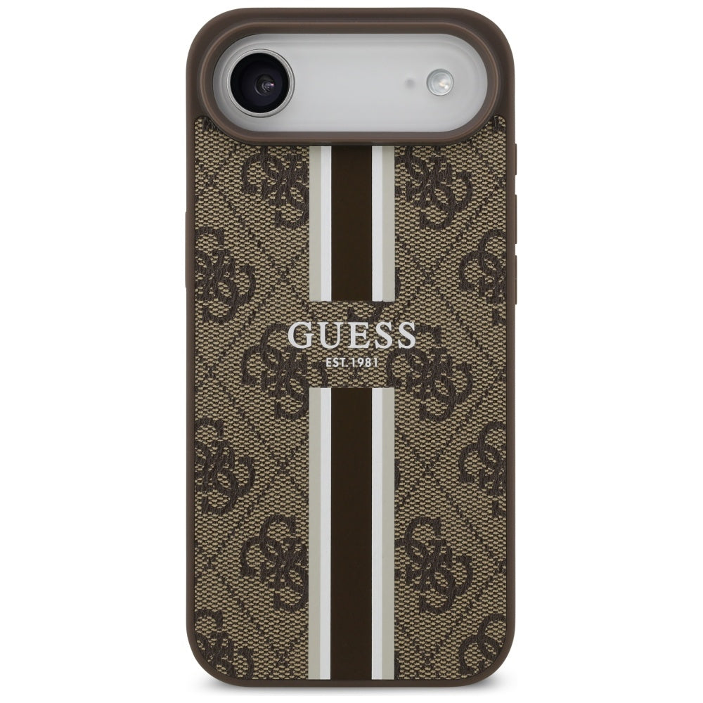 Pouzdro MagSafe pro Apple iPhone 17 Air, Guess, 4G Printed Stripes, Hnědá