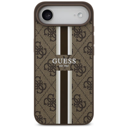 Pouzdro MagSafe pro Apple iPhone 17 Air, Guess, 4G Printed Stripes, Hnědá