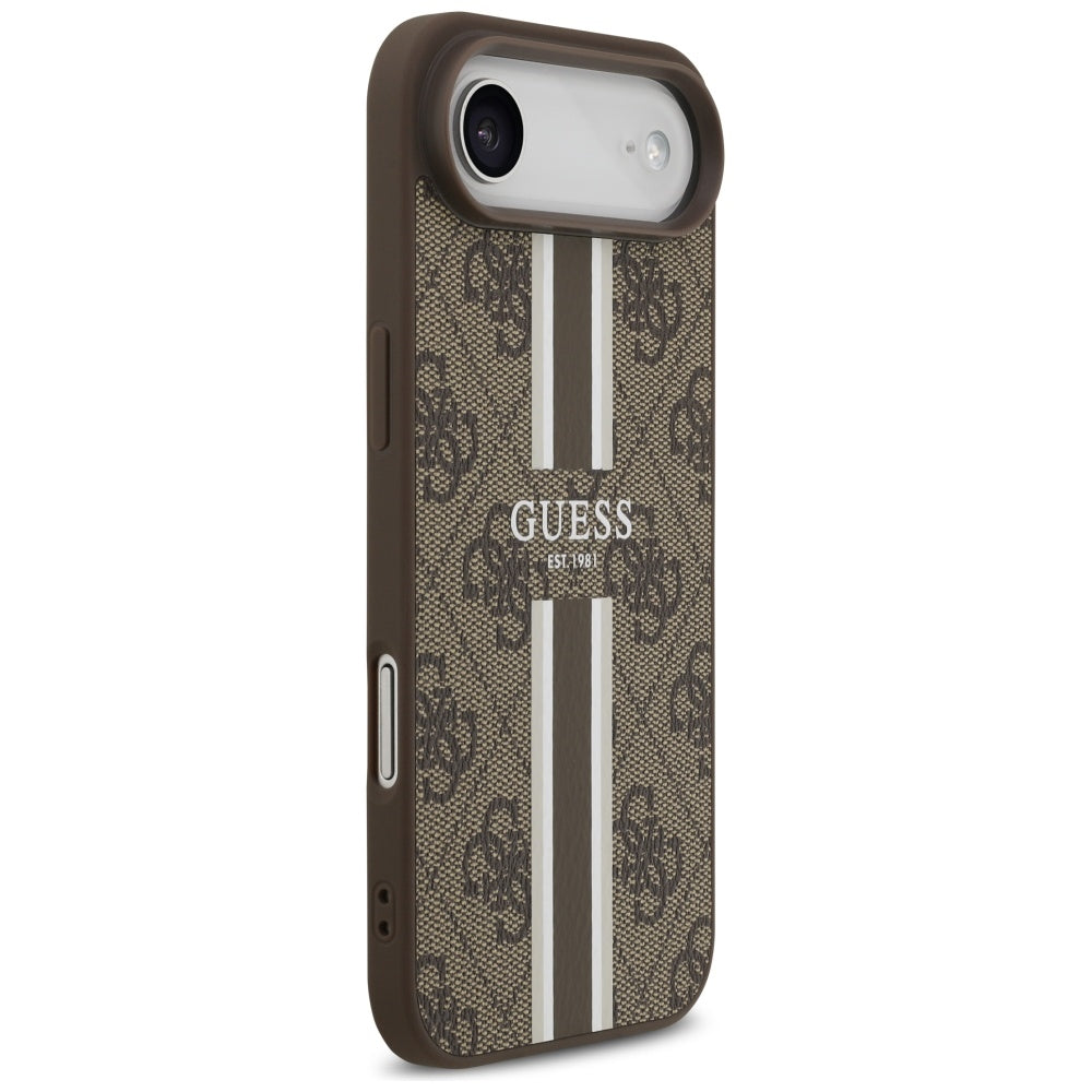 Pouzdro MagSafe pro Apple iPhone 17 Air, Guess, 4G Printed Stripes, Hnědá