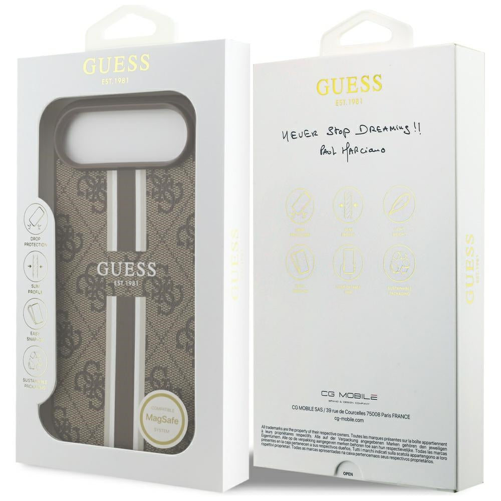 Pouzdro MagSafe pro Apple iPhone 17 Air, Guess, 4G Printed Stripes, Hnědá
