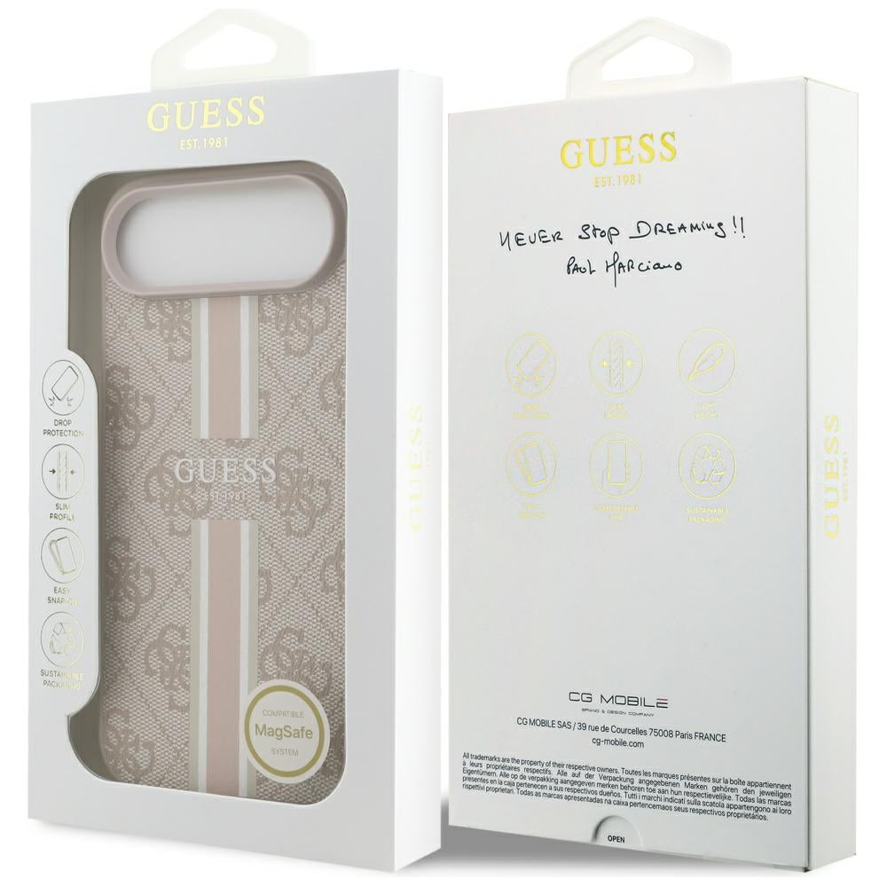 Pouzdro MagSafe pro Apple iPhone 17 Air, Guess, 4G Printed Stripes, Růžové