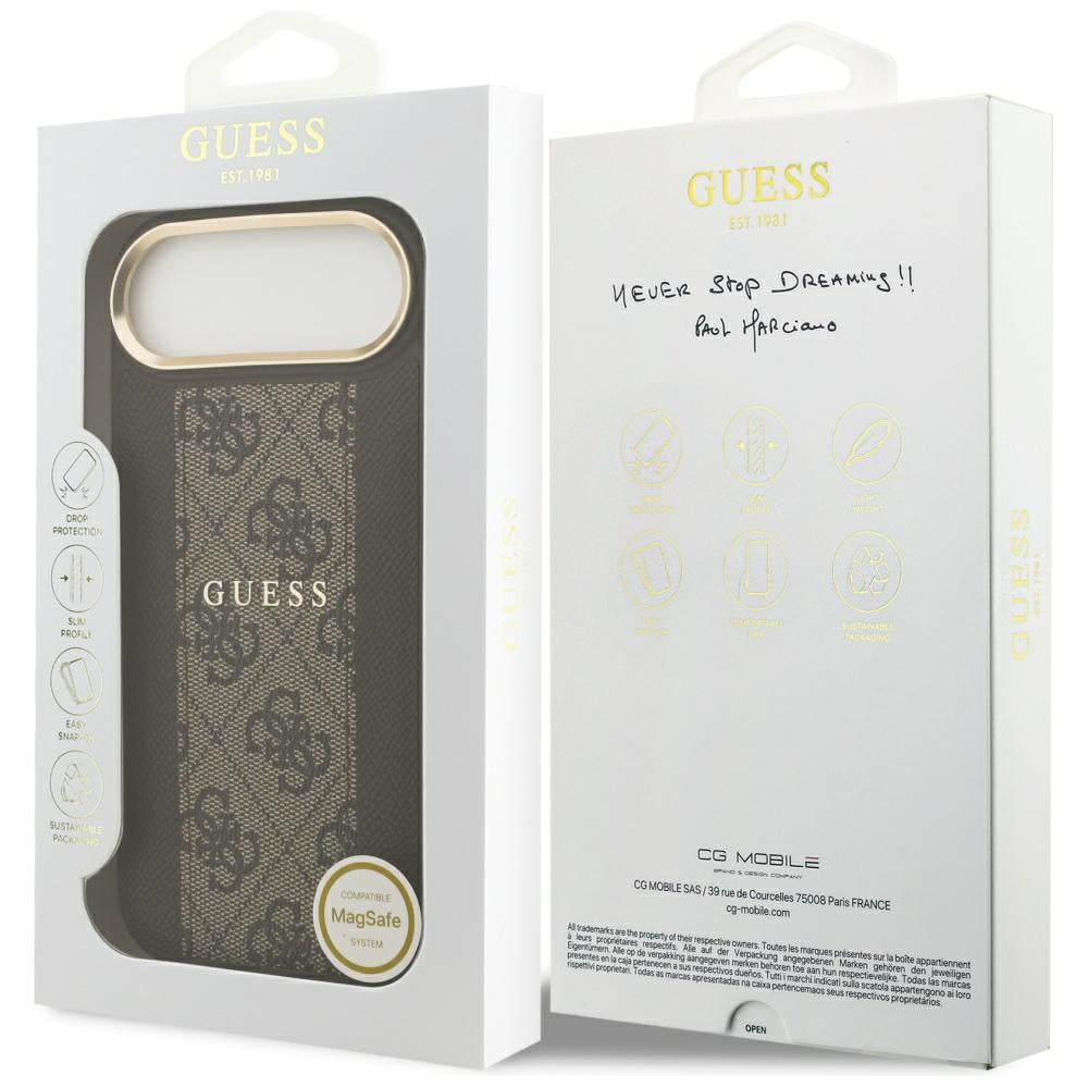 Pouzdro MagSafe pro Apple iPhone 17 Air, Guess, 4G Stripe, Hnědá