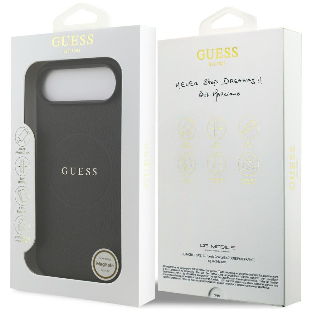 Pouzdro MagSafe pro Apple iPhone 17 Air, Guess, Grained Gold Ring, Černá
