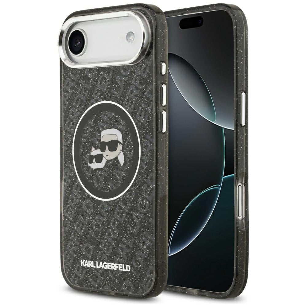 Pouzdro MagSafe pro Apple iPhone 17 Air, Karl Lagerfeld, IML Glitter Karl & Choupette`s Heads, Černá
