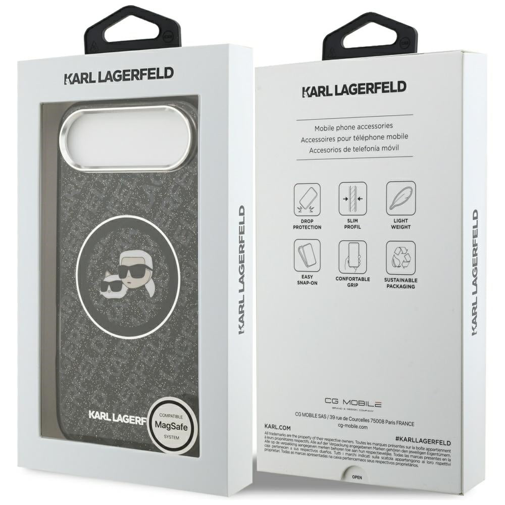 Pouzdro MagSafe pro Apple iPhone 17 Air, Karl Lagerfeld, IML Glitter Karl & Choupette`s Heads, Černá