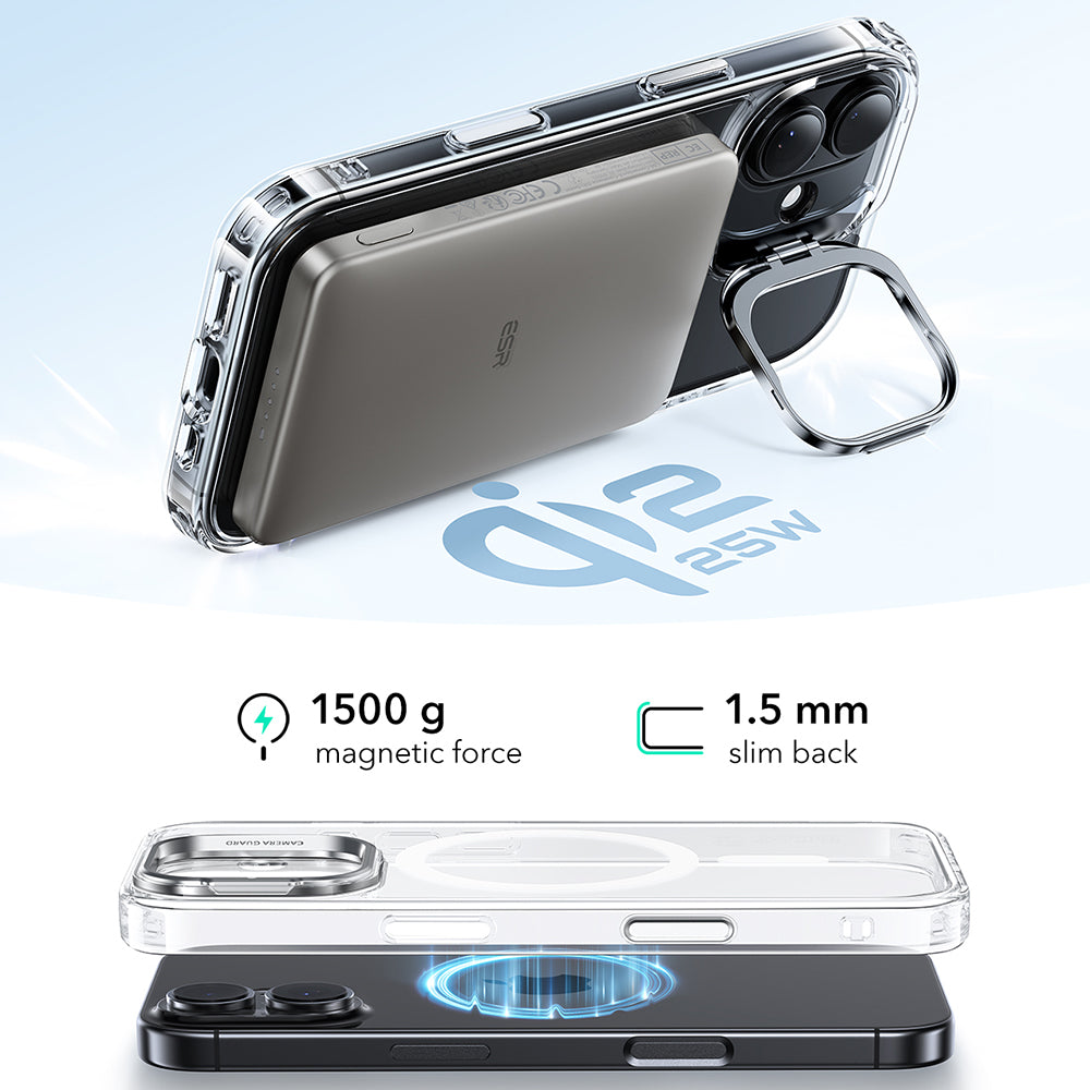 Pouzdro MagSafe pro Apple iPhone 17, ESR, Classic Hybrid Kickstand, Průhledné