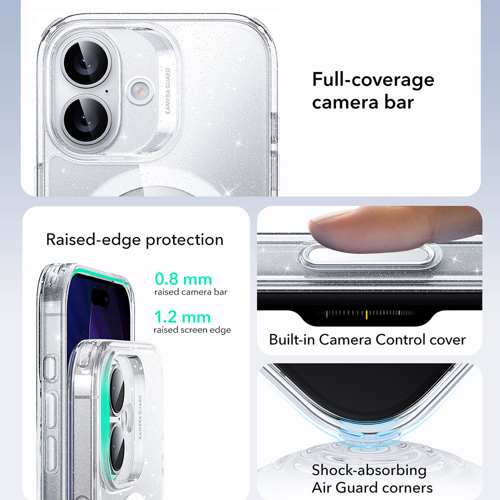 Pouzdro MagSafe pro Apple iPhone 17, ESR, Classic Hybrid Shimmer, Průhledné