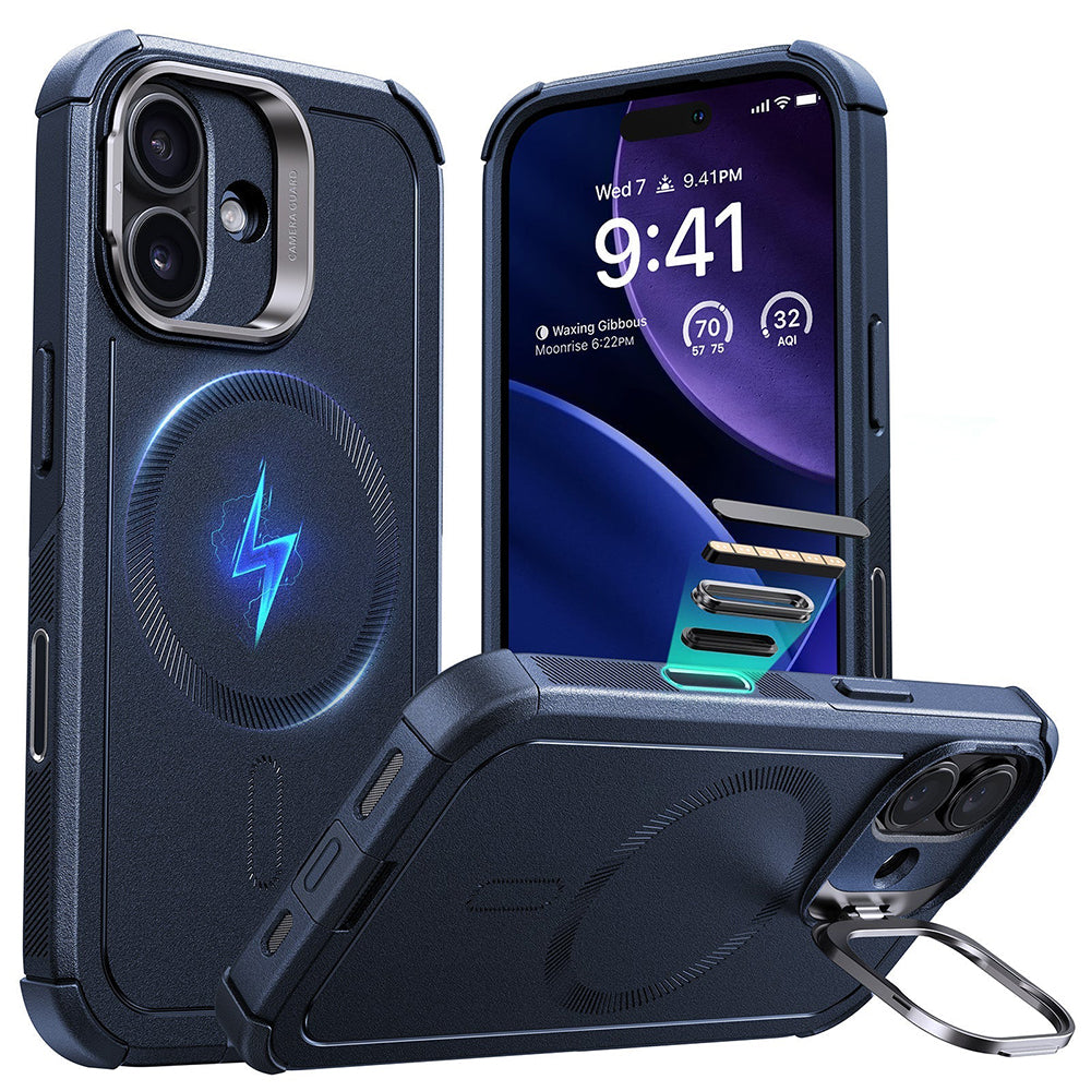 Pouzdro MagSafe pro Apple iPhone 17, ESR, Cyber Armor Kickstand, Modrá