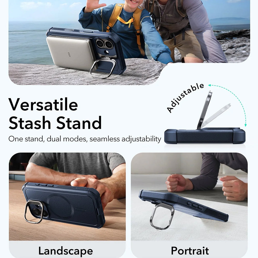 Pouzdro MagSafe pro Apple iPhone 17, ESR, Cyber Armor Kickstand, Modrá