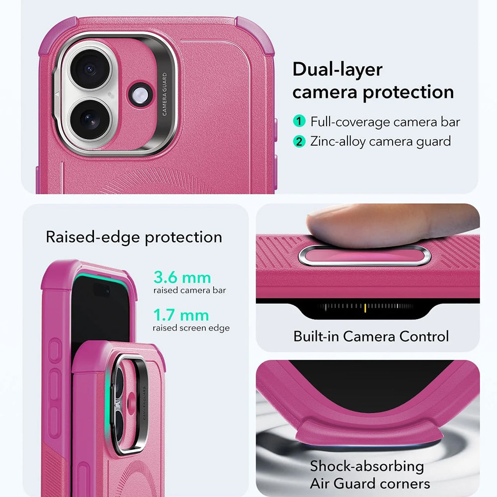Pouzdro MagSafe pro Apple iPhone 17, ESR, Cyber Armor Kickstand, Růžové
