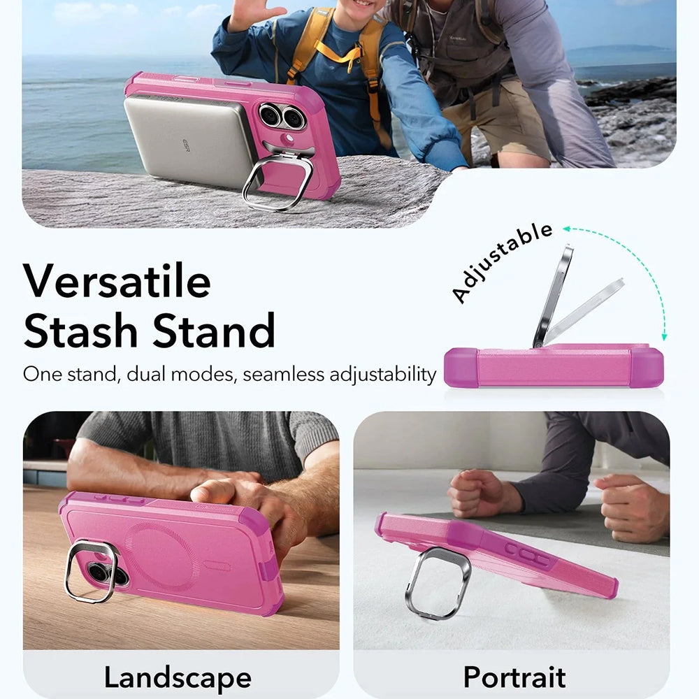 Pouzdro MagSafe pro Apple iPhone 17, ESR, Cyber Armor Kickstand, Růžové