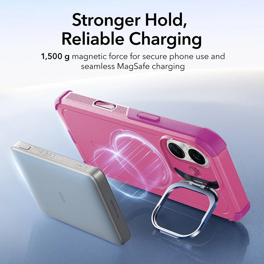 Pouzdro MagSafe pro Apple iPhone 17, ESR, Cyber Armor Kickstand, Růžové