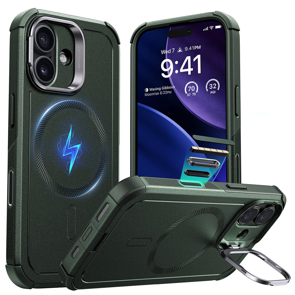 Pouzdro MagSafe pro Apple iPhone 17, ESR, Cyber Armor Kickstand, Zelené