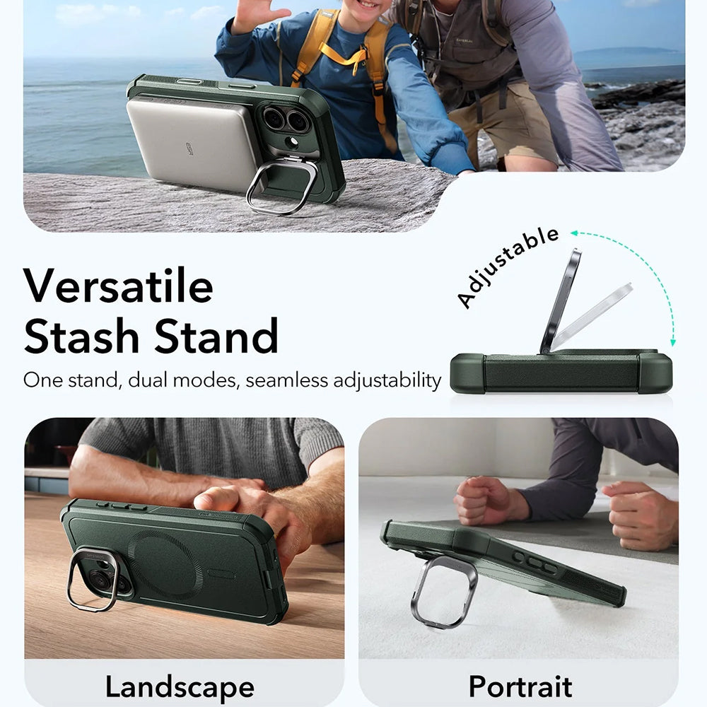 Pouzdro MagSafe pro Apple iPhone 17, ESR, Cyber Armor Kickstand, Zelené