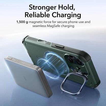 Pouzdro MagSafe pro Apple iPhone 17, ESR, Cyber Armor Kickstand, Zelené
