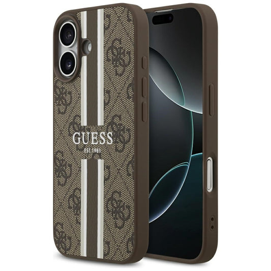 Pouzdro MagSafe pro Apple iPhone 17, Guess, 4G Printed Stripes, Hnědá