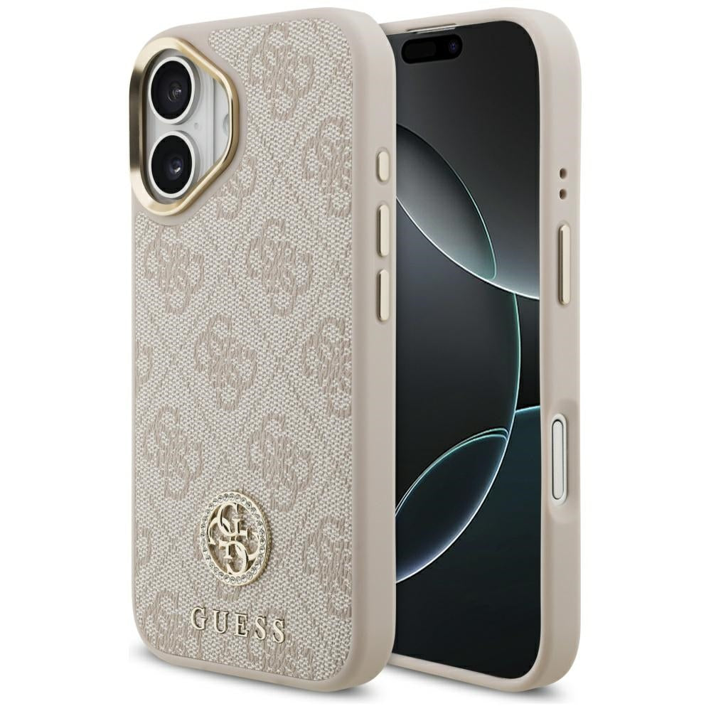 Pouzdro MagSafe pro Apple iPhone 17, Guess, 4G Strass Logo, Růžové