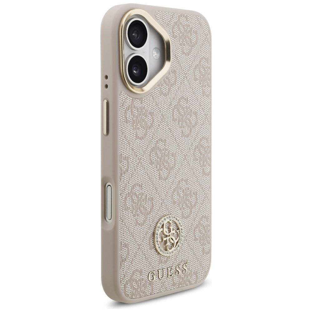 Pouzdro MagSafe pro Apple iPhone 17, Guess, 4G Strass Logo, Růžové
