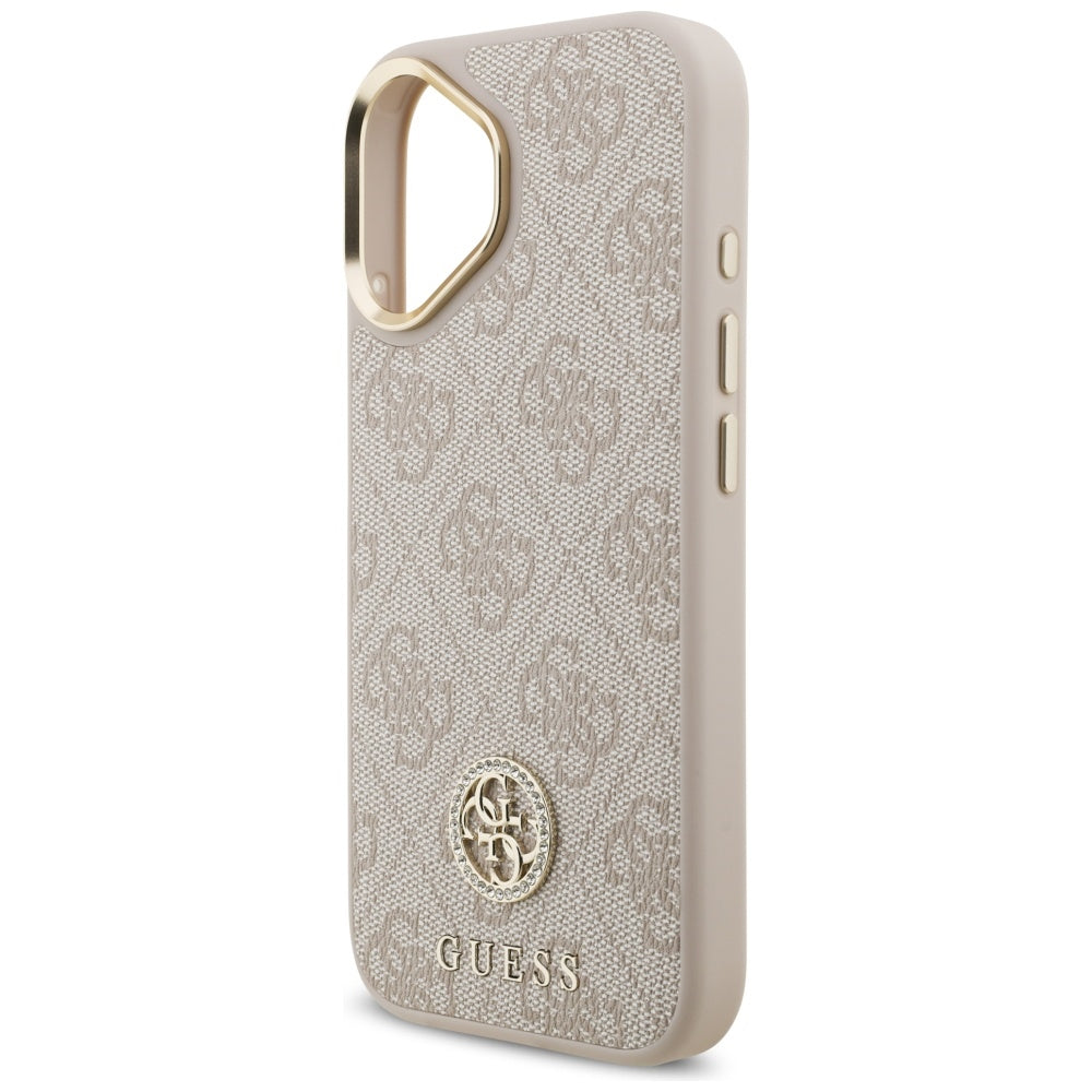 Pouzdro MagSafe pro Apple iPhone 17, Guess, 4G Strass Logo, Růžové