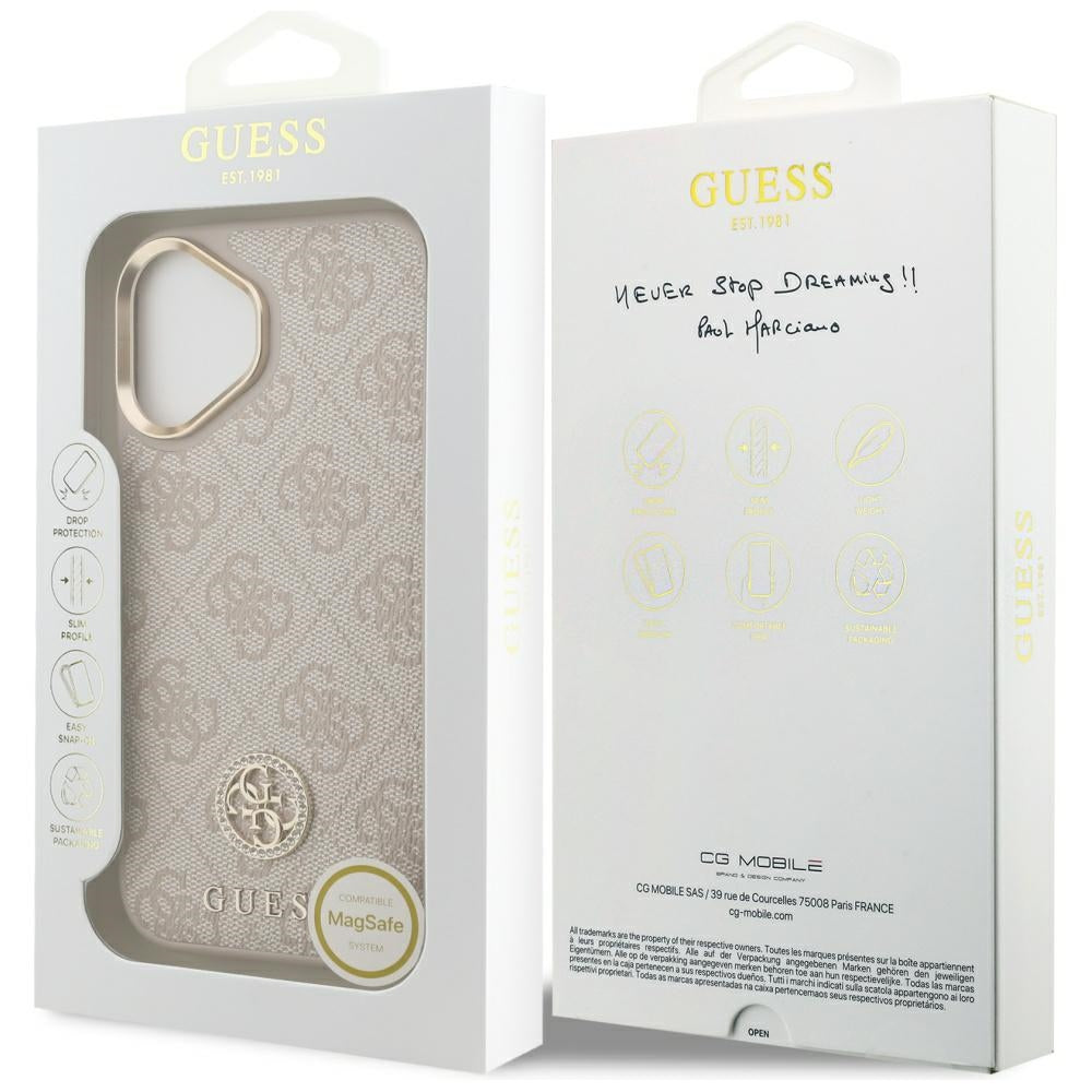 Pouzdro MagSafe pro Apple iPhone 17, Guess, 4G Strass Logo, Růžové