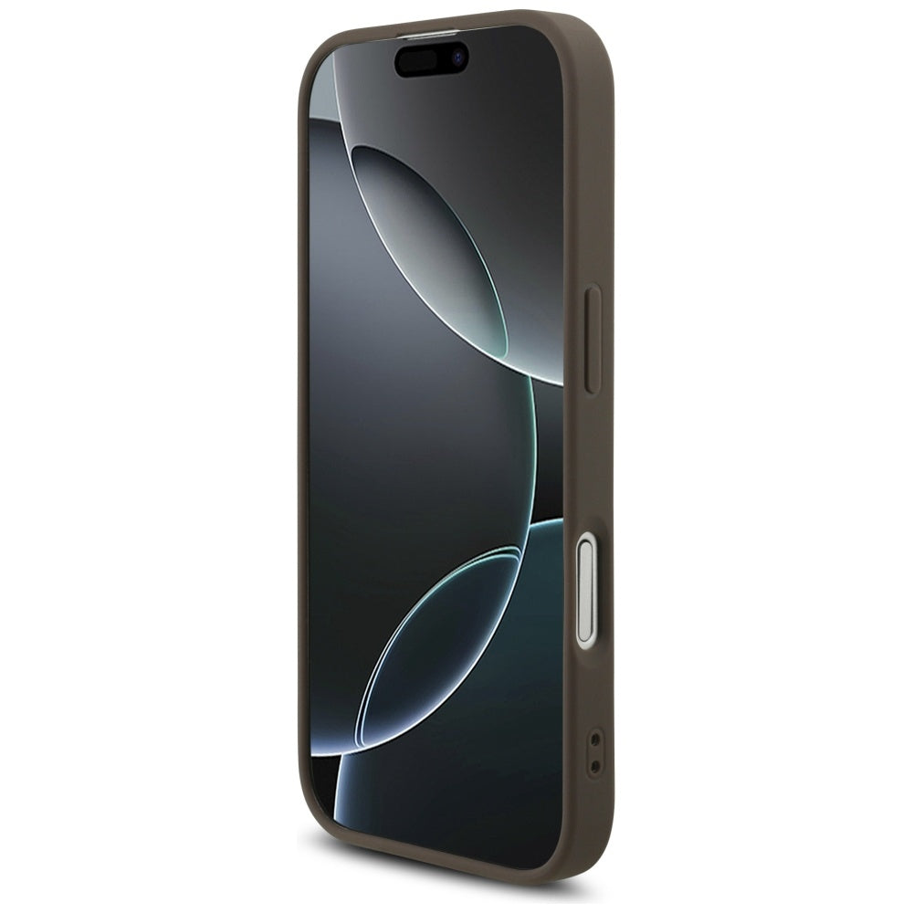 MagSafe Case for Apple iPhone 17, Guess, 4G Triangle Logo Cord Strap, Brown