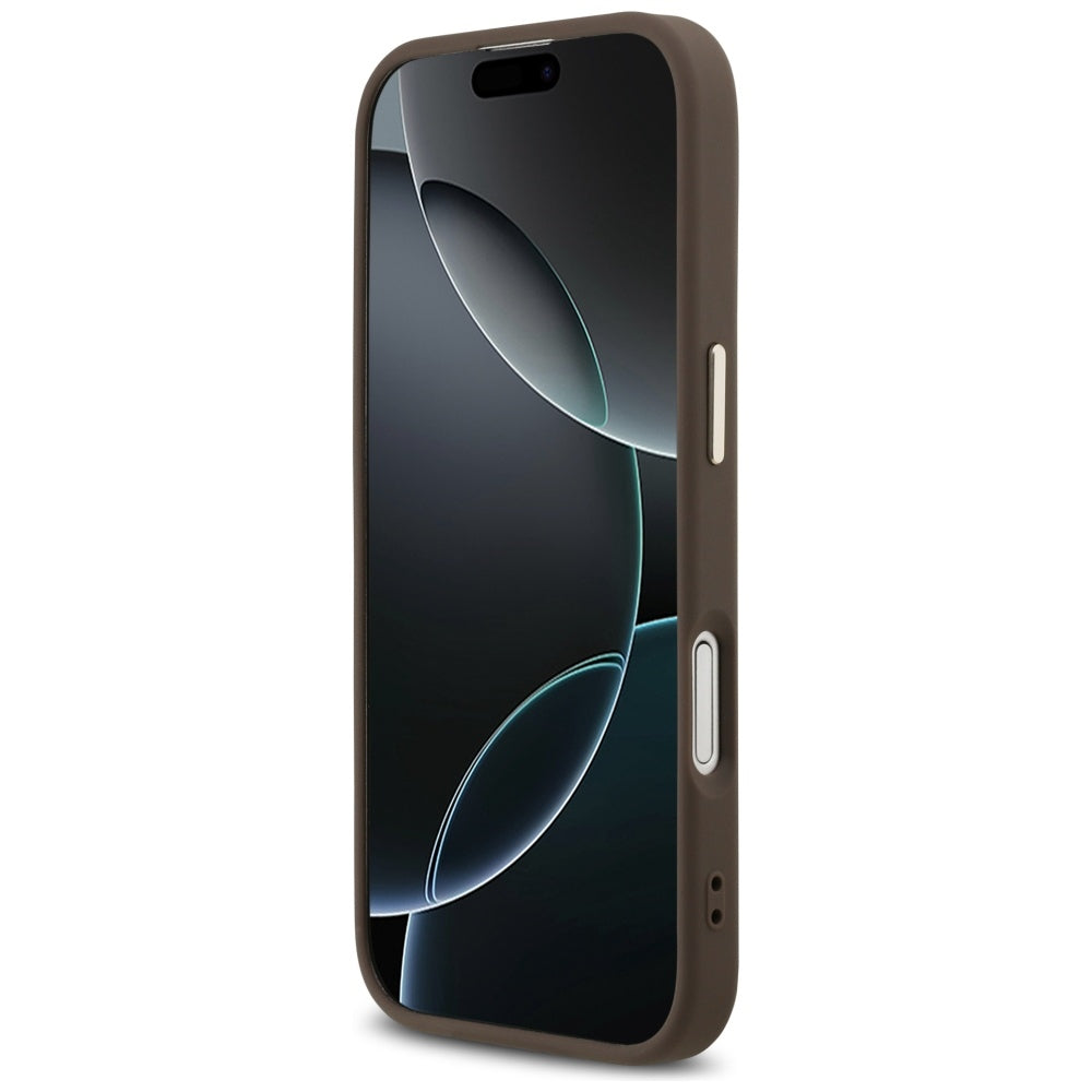 Pouzdro MagSafe pro Apple iPhone 17, Guess, 4G Triangle Logo, Zlatohnědá