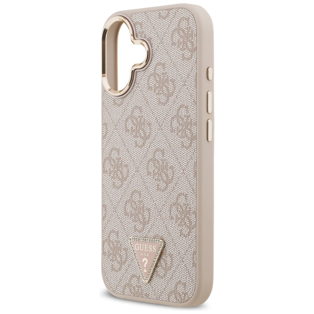 Pouzdro MagSafe pro Apple iPhone 17, Guess, 4G Triangle Logo, Růžové Zlato