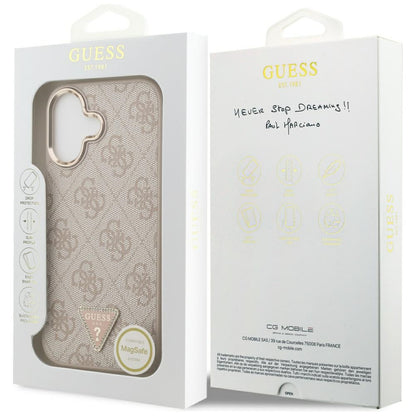 Pouzdro MagSafe pro Apple iPhone 17, Guess, 4G Triangle Logo, Růžové Zlato