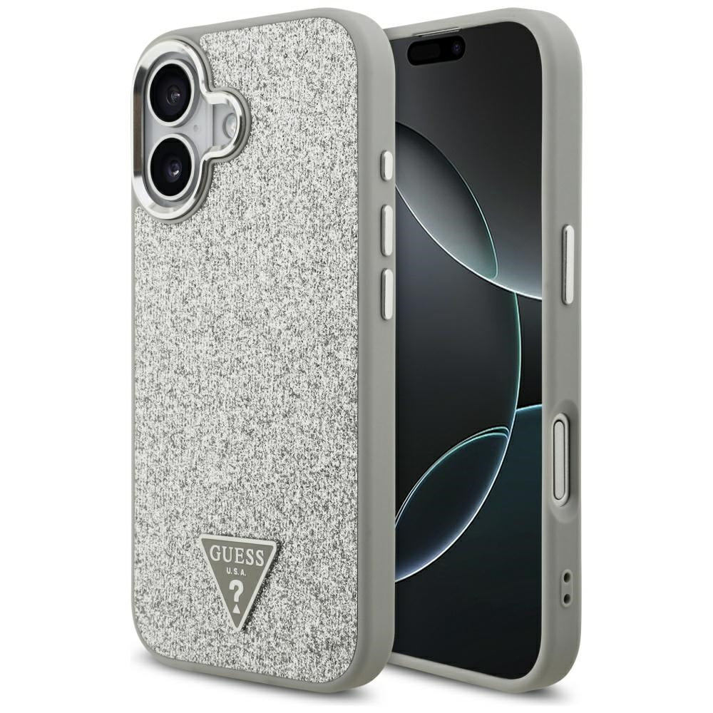 MagSafe Case for Apple iPhone 17, Guess, Glitter Triangle Logo, Silver
