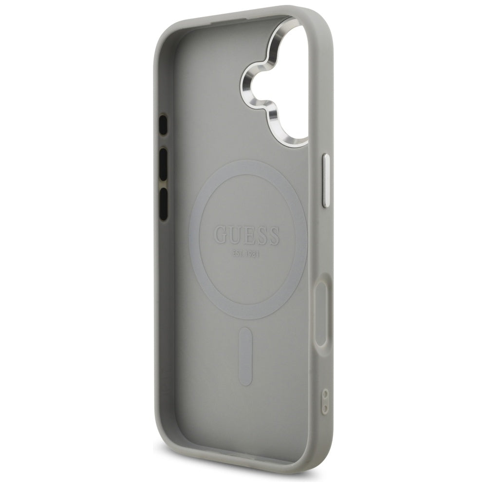 MagSafe Case for Apple iPhone 17, Guess, Glitter Triangle Logo, Silver
