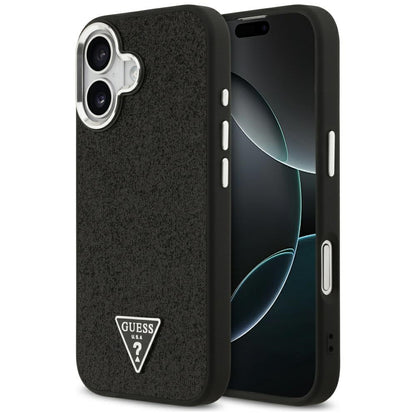 Pouzdro MagSafe pro Apple iPhone 17, Guess, Glitter Triangle Logo, Černá