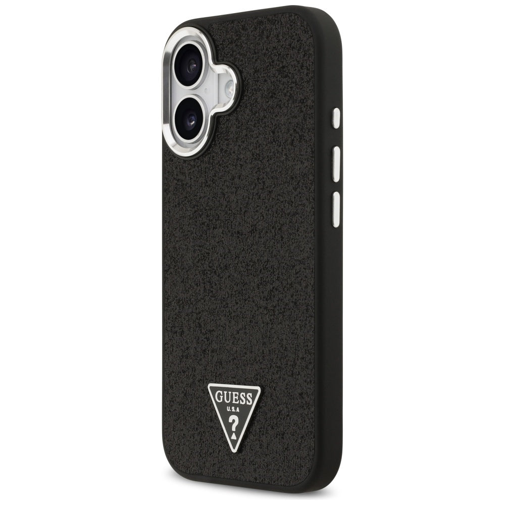 Pouzdro MagSafe pro Apple iPhone 17, Guess, Glitter Triangle Logo, Černá