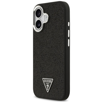 Pouzdro MagSafe pro Apple iPhone 17, Guess, Glitter Triangle Logo, Černá