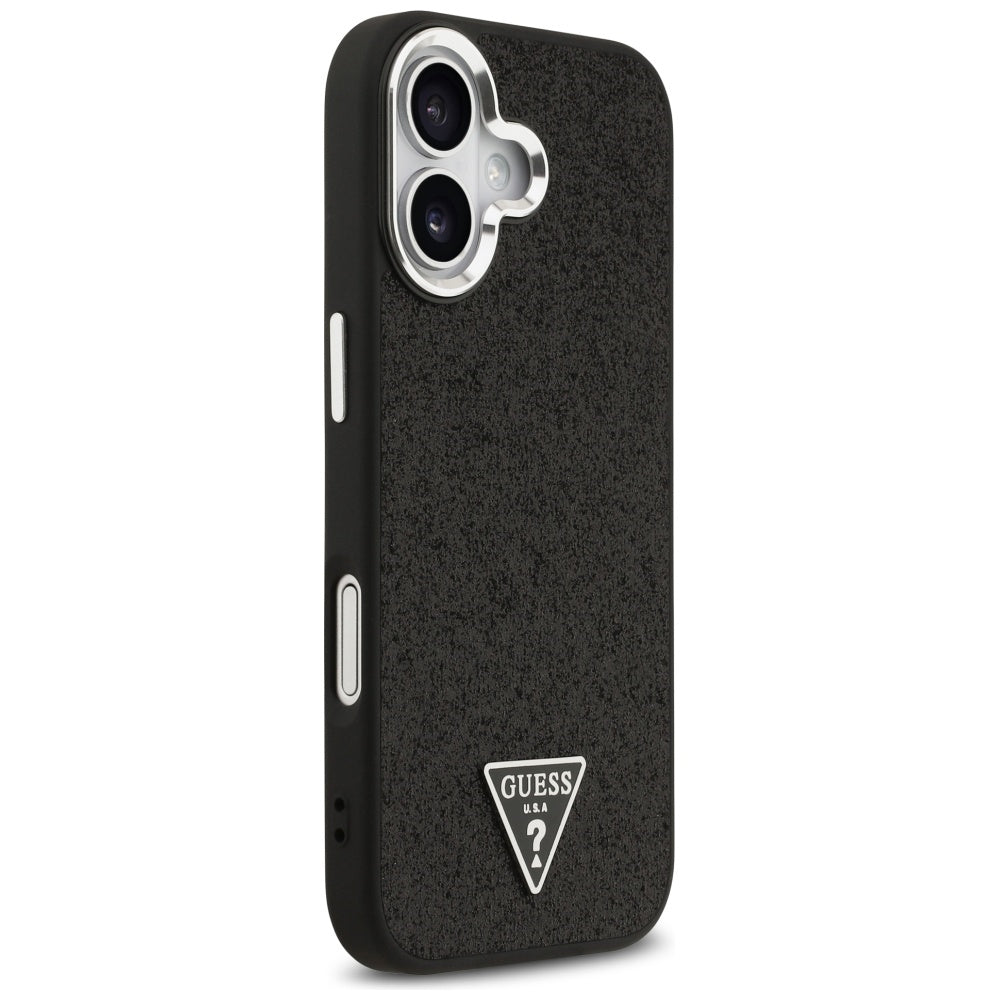 Pouzdro MagSafe pro Apple iPhone 17, Guess, Glitter Triangle Logo, Černá