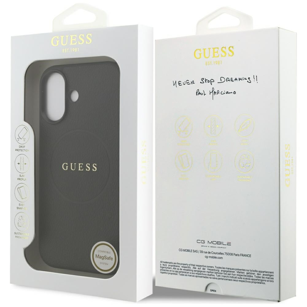 MagSafe Case for Apple iPhone 17, Guess, Grained Gold Ring, Black