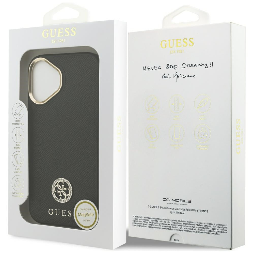Pouzdro MagSafe pro Apple iPhone 17, Guess, Grained Strass Logo, Černá